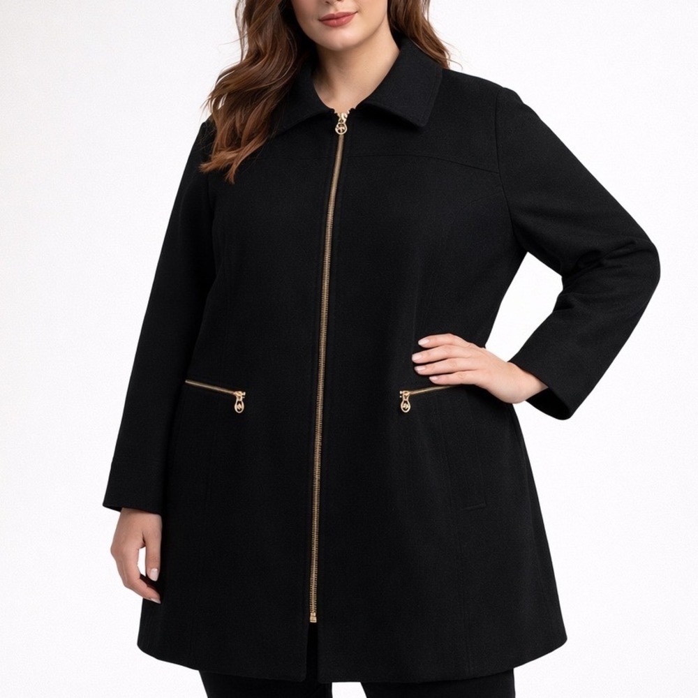 PLUS Michael Kors Black Wool Blend Zipper Front Coat With Pockets Size 2X? - Picture 1 of 8